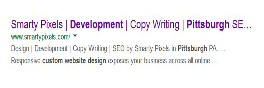 Smarty Pixels SERP for search phrase [custom website development pittsburgh]