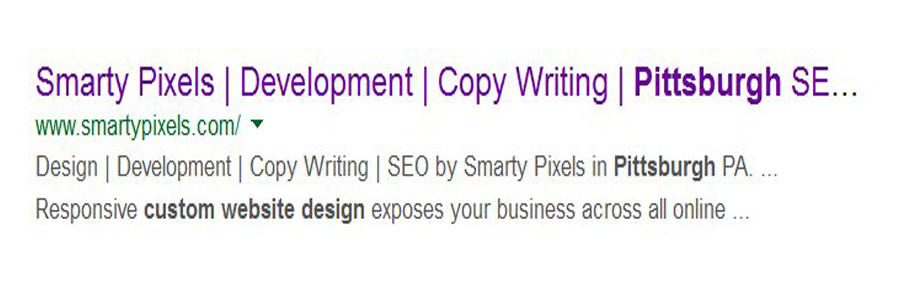 Smarty Pixels SERP for search phrase [custom website design pittsburgh]